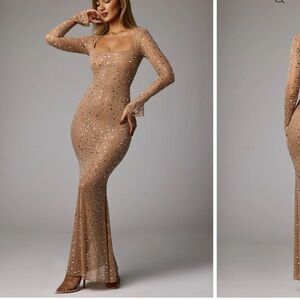 Oh Polly Sparkling Long Sleeve Dress in Tan. Bought it and never wore it .